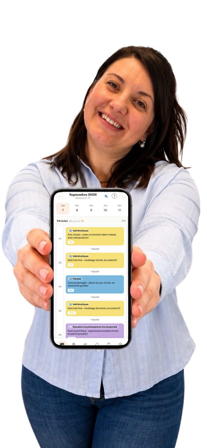 Mathilde, enseignante belge, présente le JDC Numérique sur son smartphone